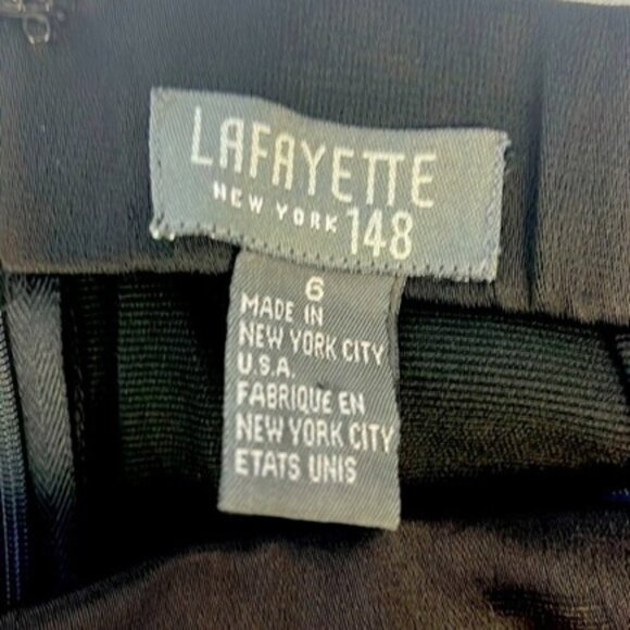 Lafayette 148 Side Ruffle Skirt Black Knee Slit Straight Silhouette Pencil 6 - Picture 8 of 8